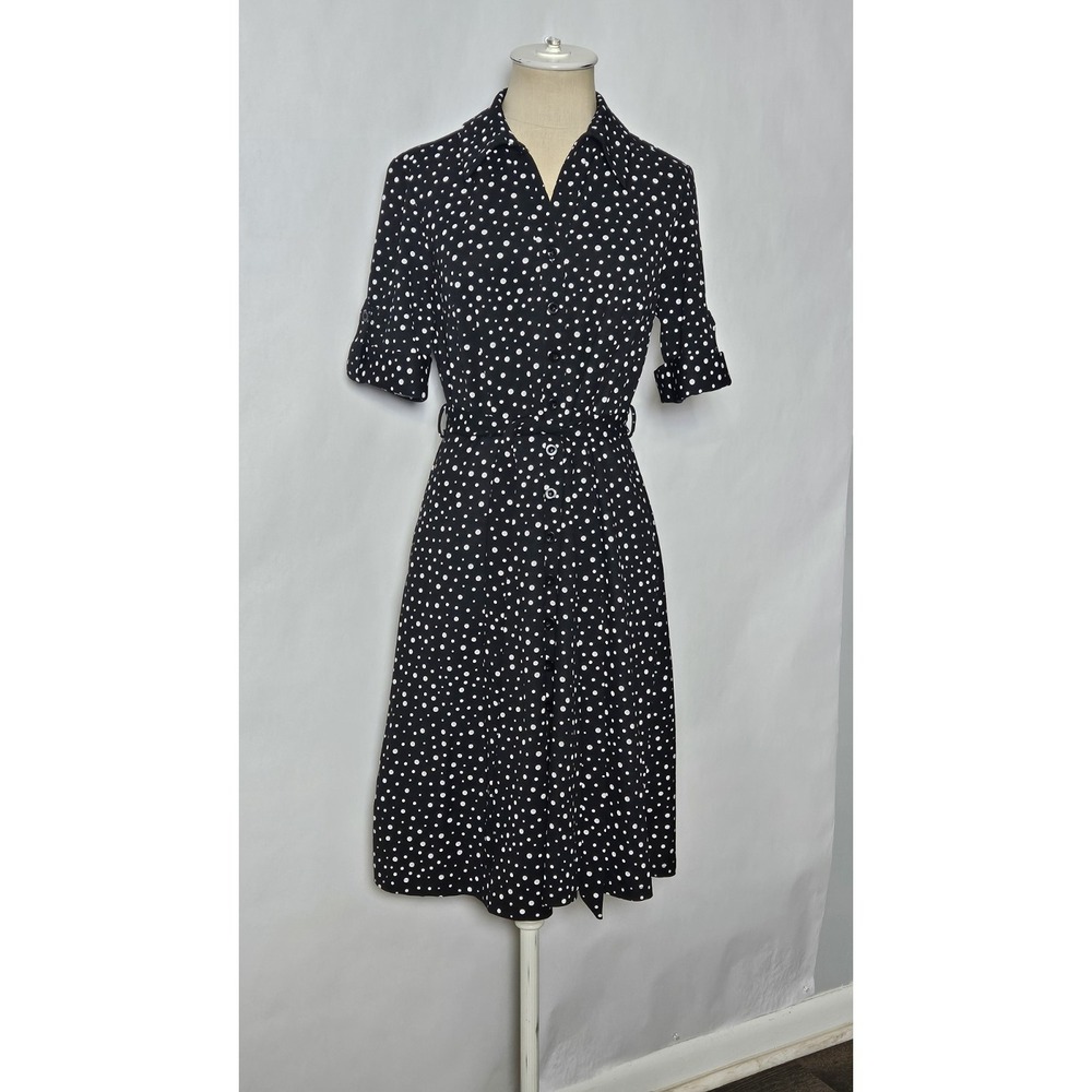 Shelby & Palmer Button Front Short Sleeve Polka-dot Belted Dress Size 6